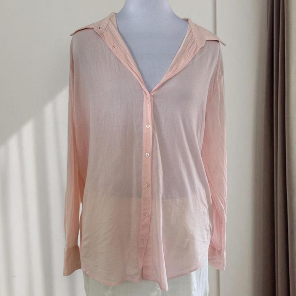 Magaschoni Womens Pink 100% Cotton Button Down Shirt‎ Long Sleeve Size L